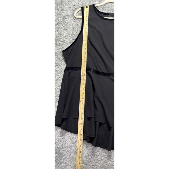 NWT TORRID Women’s 3X Black Crepe Velvet Trim Asymmetrical Peplum Sleeveless Top - Picture 6 of 10